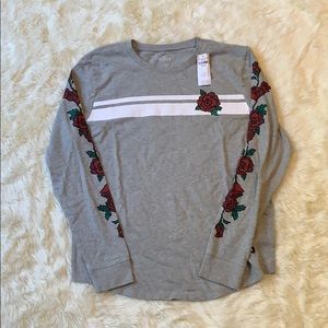 Hollister Rose Print Grey And White Long Sleeve